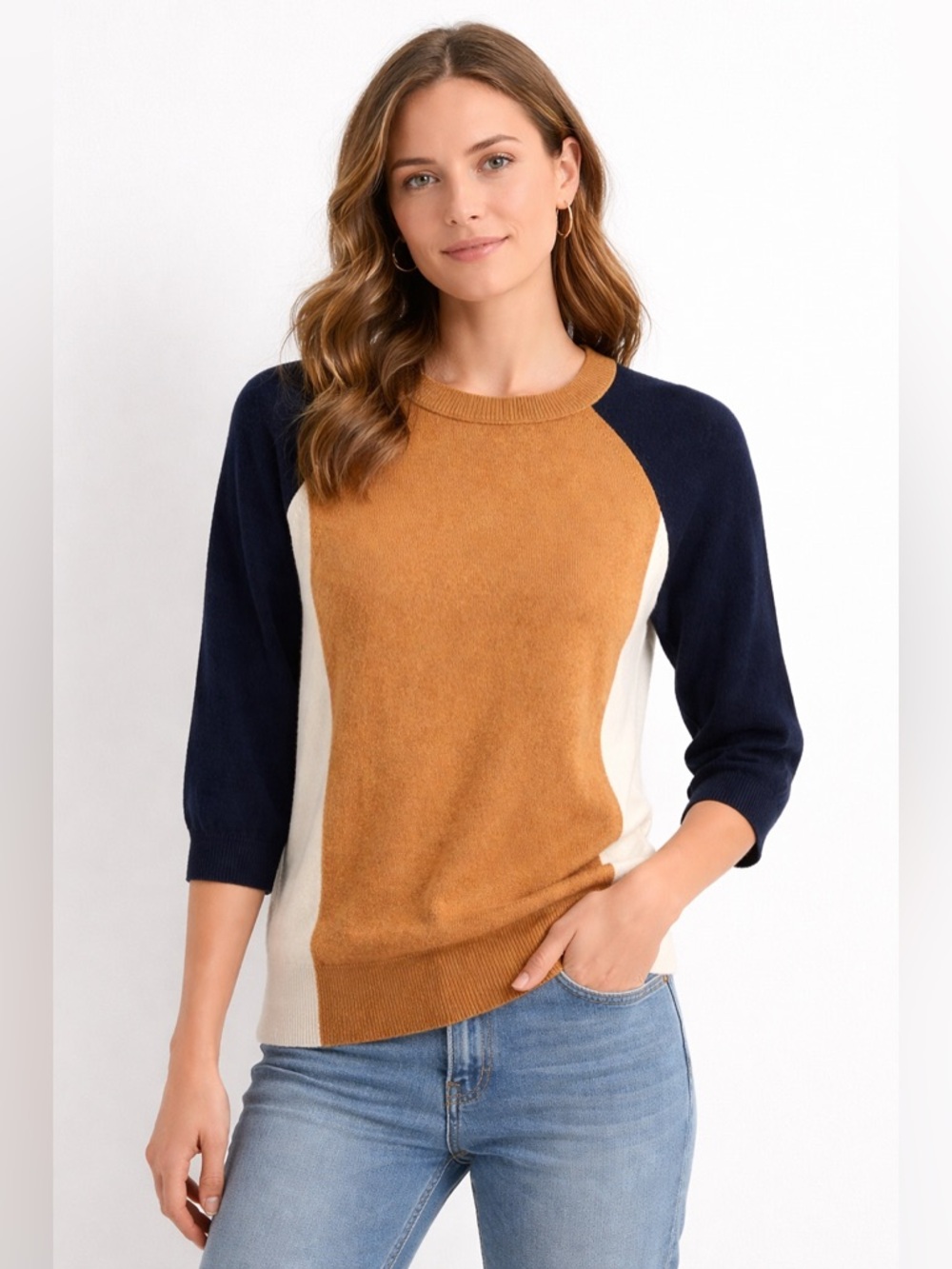 100% Italian Cashmere Colorblock Crewneck Sweater-J.Crew